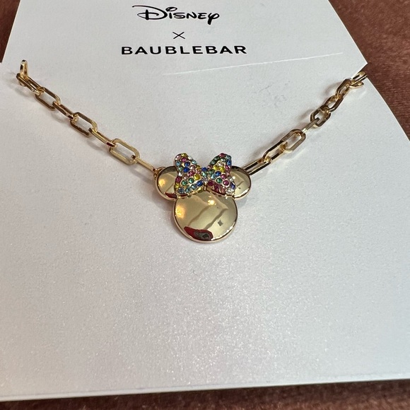 Disney X Baublebar Gold Rainbow Rhinestone Minnie Mouse Necklace - Picture 3 of 3